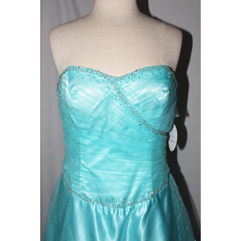 NWOT Juliet #1234 Beaded Tulle Princess Prom Gown-Size L-TURQUOISE - Picture 4 of 5